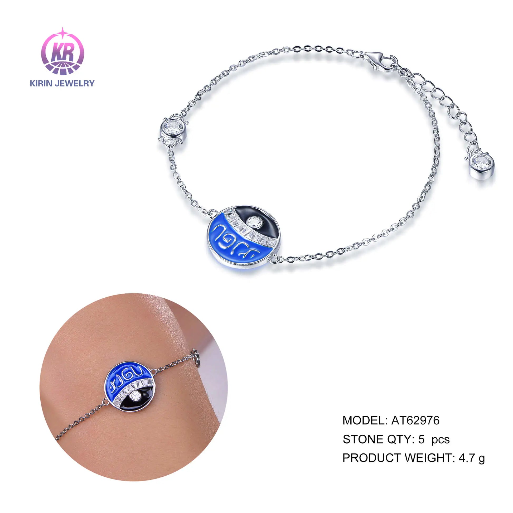 Wholesale Silver CZ & Enamel Adjustable Personalized Egyptian Style Bracelet for Women