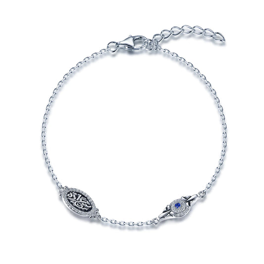 Wholesale Silver CZ & Enamel & Corundum Blue Evil Eye Bracelet​