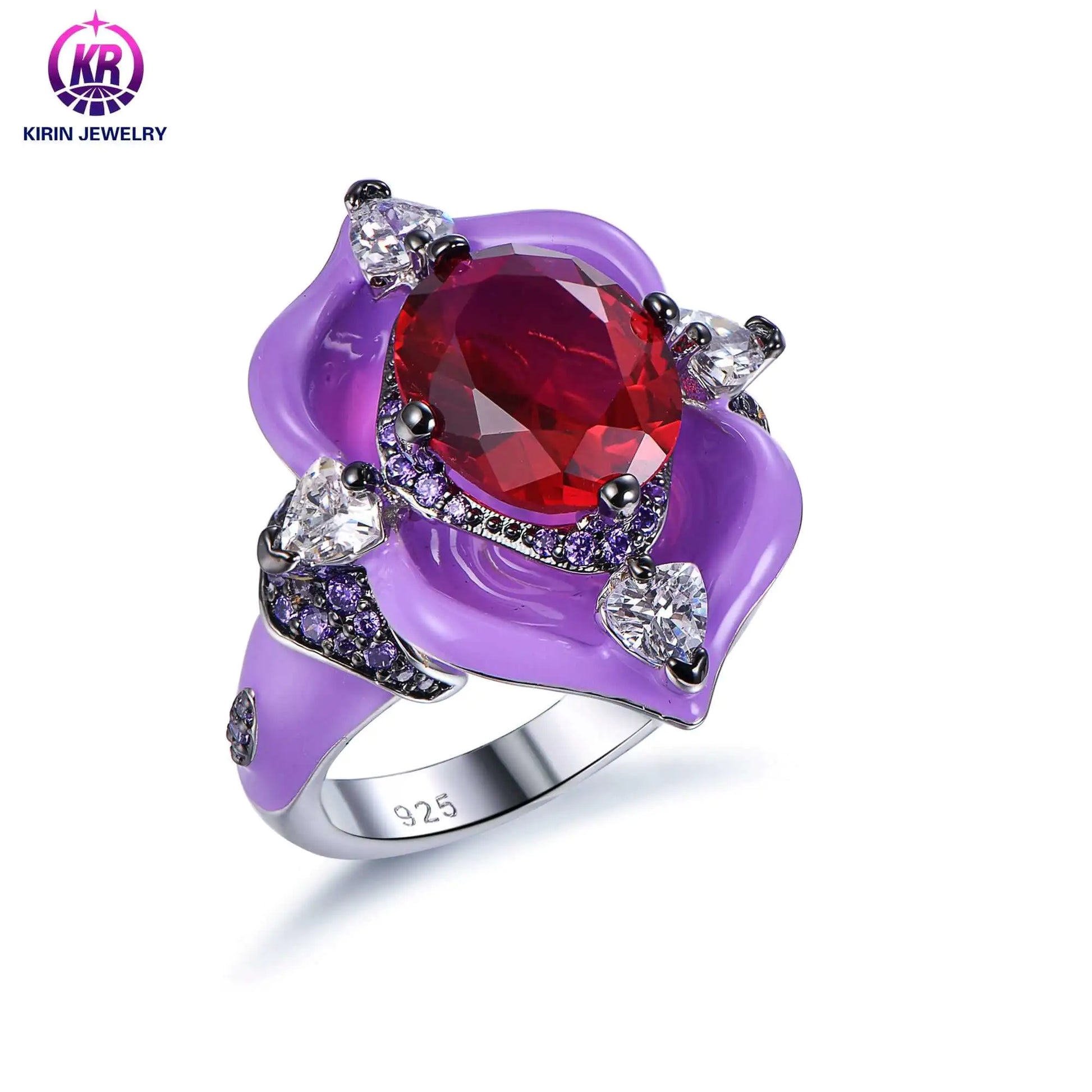 Wholesale Silver CZ & Enamel & Corundum Engagement Ruby Personalized Birthstone Rings