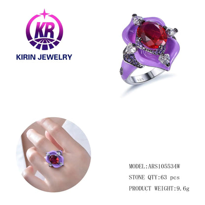 Wholesale Silver CZ & Enamel & Corundum Engagement Ruby Personalized Birthstone Rings for Women