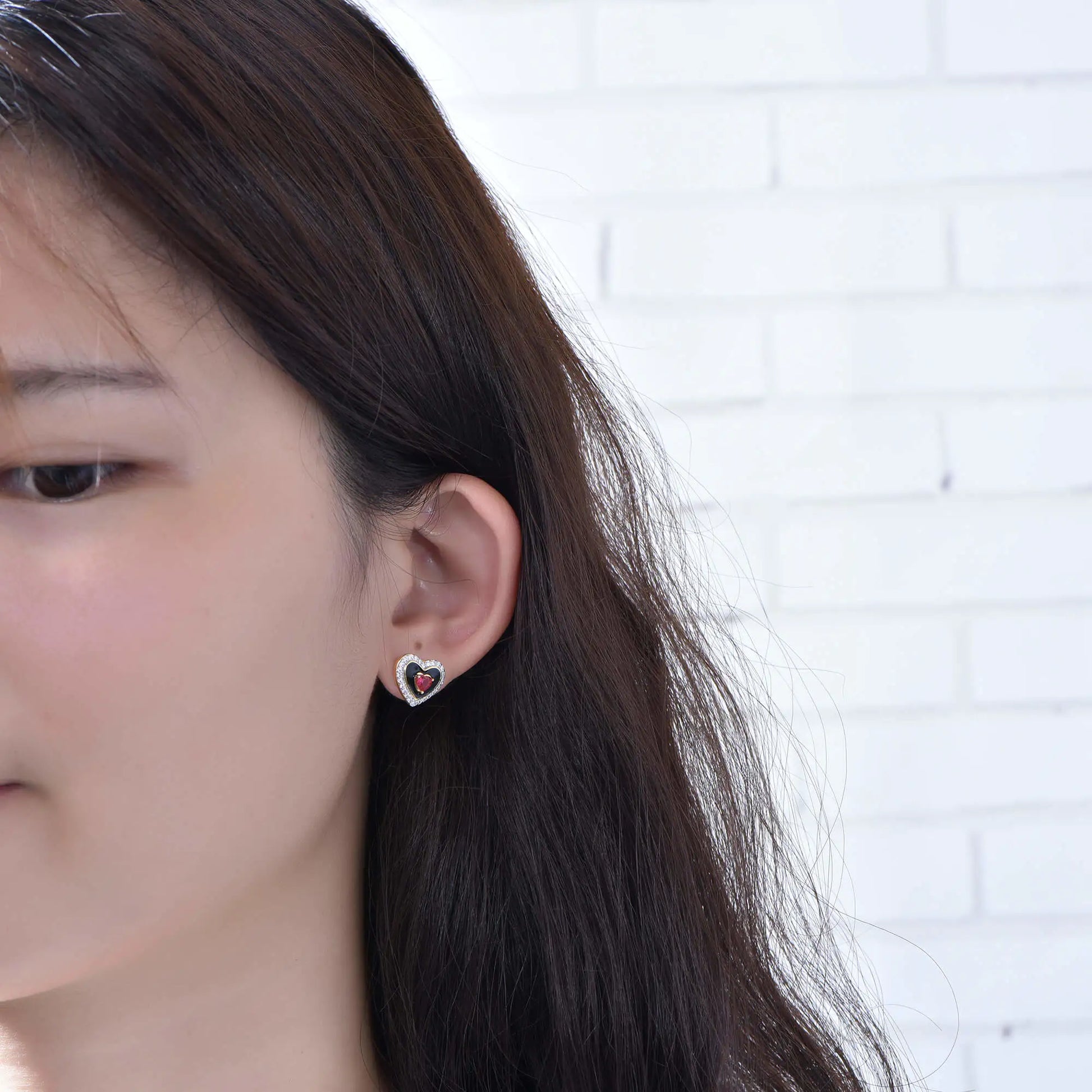 Wholesale Silver CZ & Enamel & Corundum Heart Stud Earrings for Women