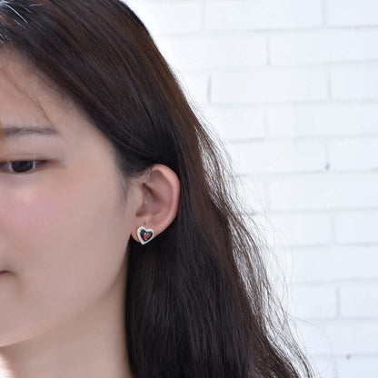 Wholesale Silver CZ & Enamel & Corundum Heart Stud Earrings for Women