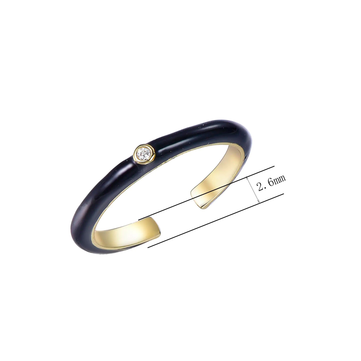 Wholesale Silver CZ & Enamel Open Lab Diamond Bezel Black Enamel Ring
