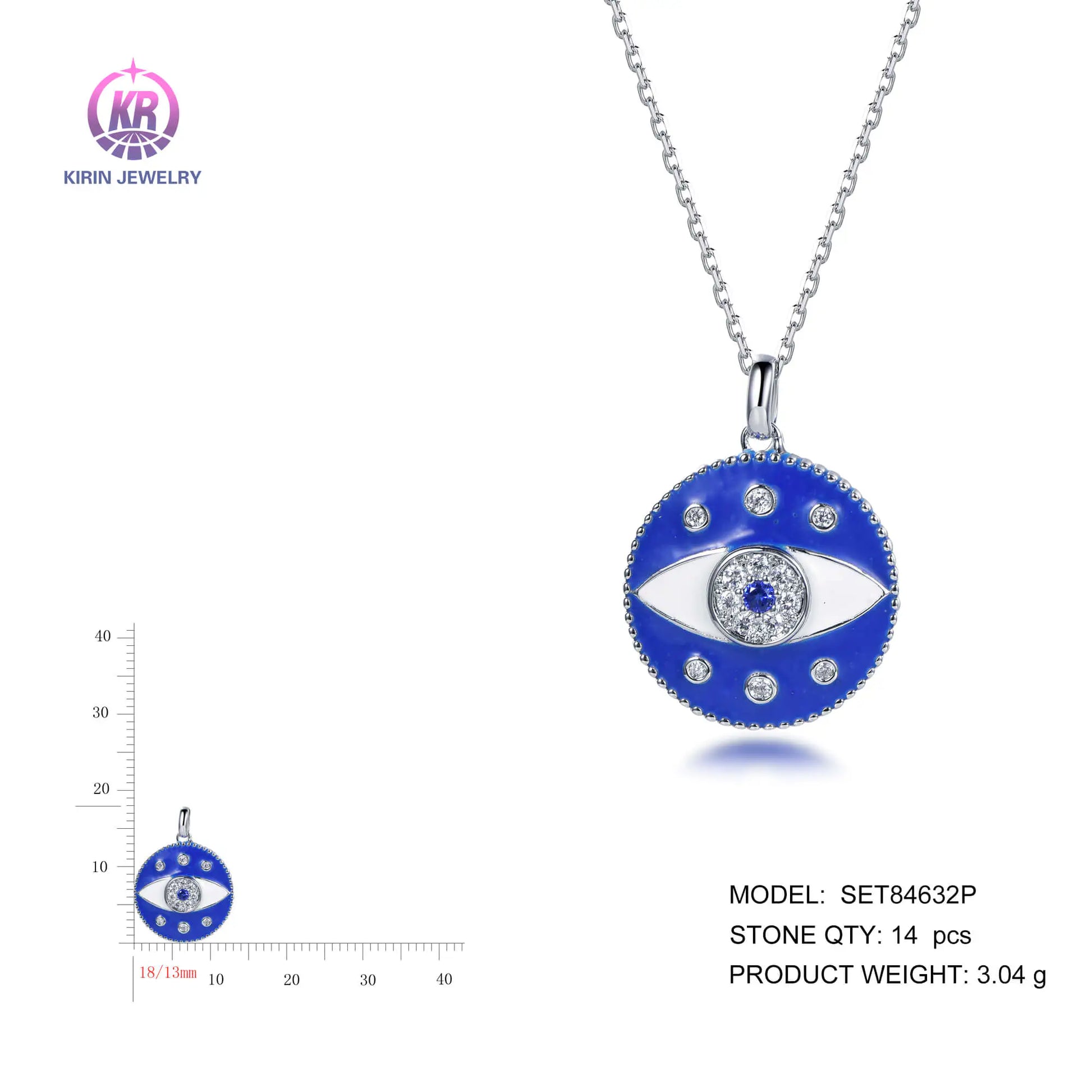 Wholesale Silver CZ & Enamel & Spinel Blue Evil Eye Pendant Unique Bridal Jewelry Sets