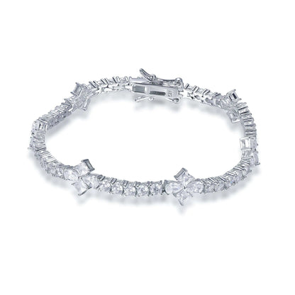 Wholesale Silver CZ Flower Mix Single Row Lab Created Diamond Line Bracelet 