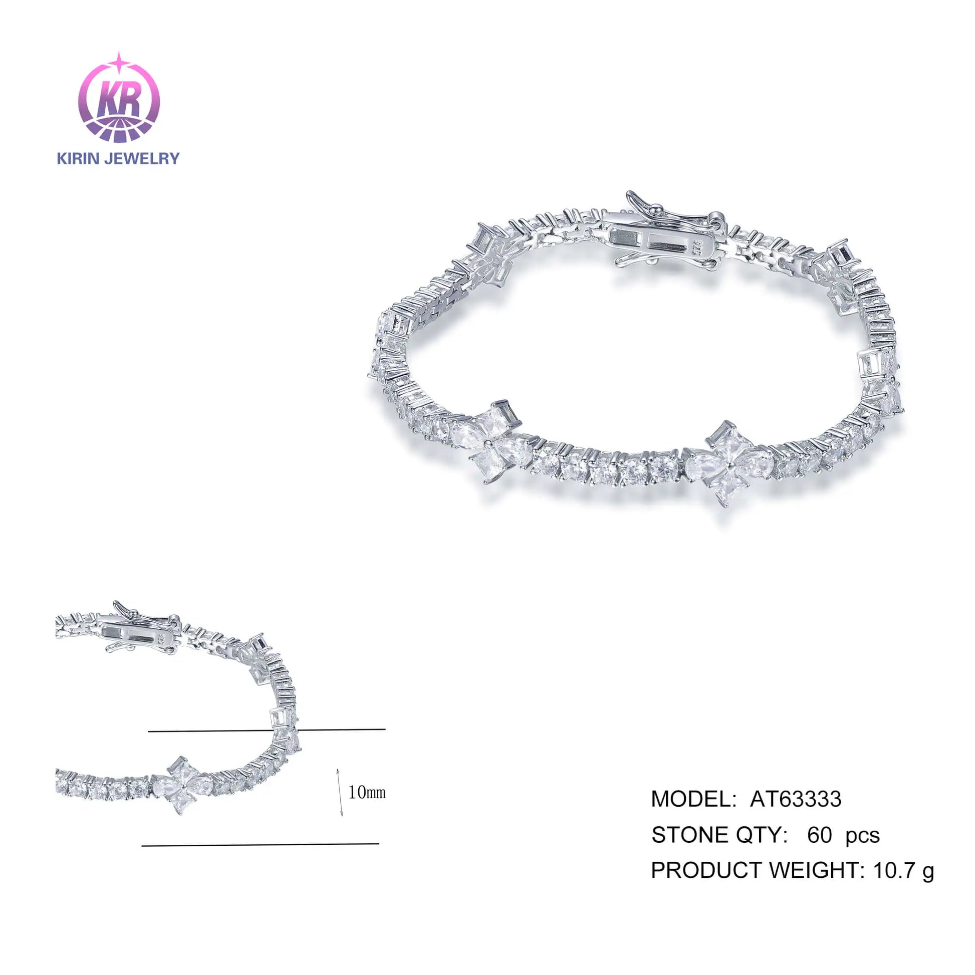 Wholesale Silver CZ Flower Mix Single Row Lab Created Diamond Line Bracelet for Women