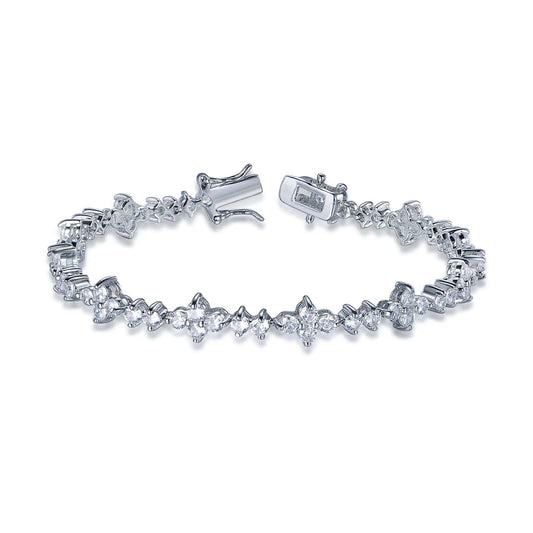 Wholesale Silver CZ Flower Shape Row Tennis Chain Bracelet​