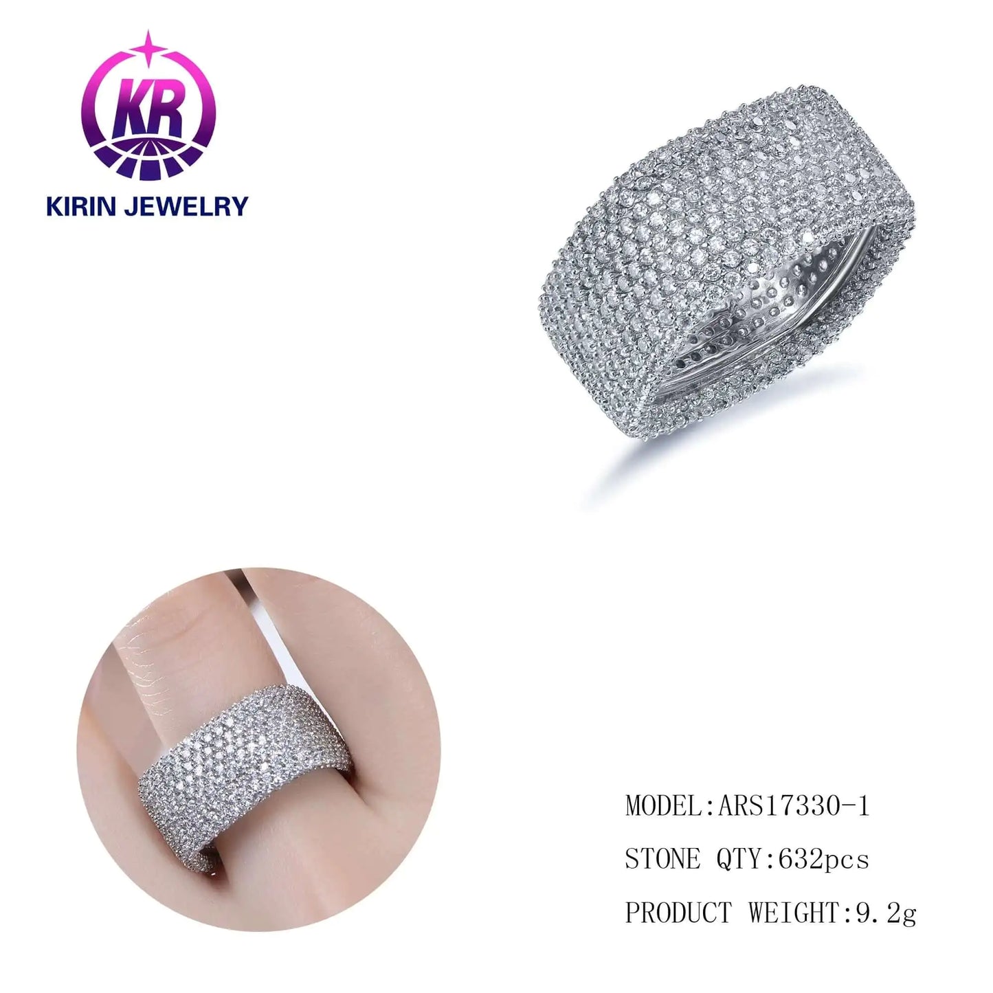 Wholesale Silver CZ Full Eternity Square Band Cluster Diamond Engagement Ring for Women