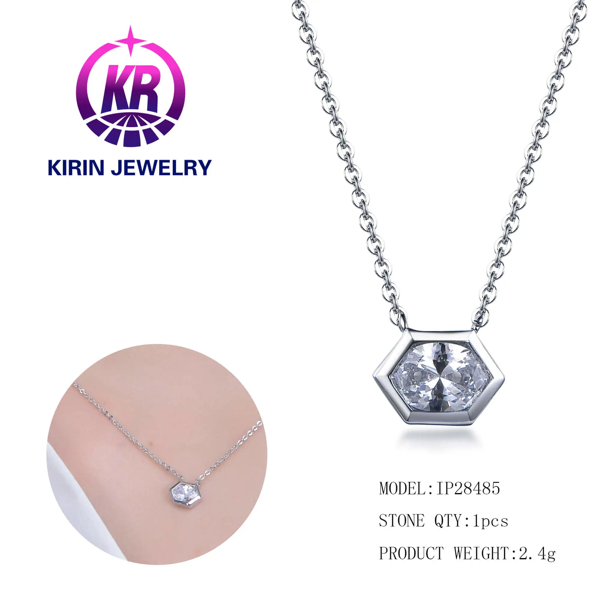 Wholesale Silver CZ Geometric Hexagonal Oval Cut Lab Diamond Solitaire Pendants for Women