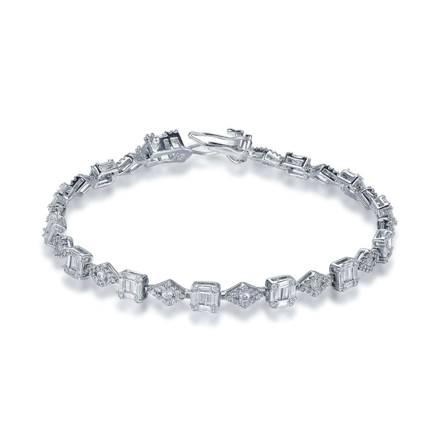 Wholesale Silver CZ Geometric Irregular Shaped Tennis Bracelet