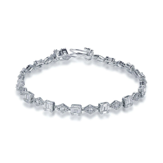Wholesale Silver CZ Geometric Irregular Shaped Tennis Bracelet