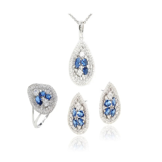 Wholesale Silver CZ & Glass Cluster Gem Teardrop Costume Jewelry Sets