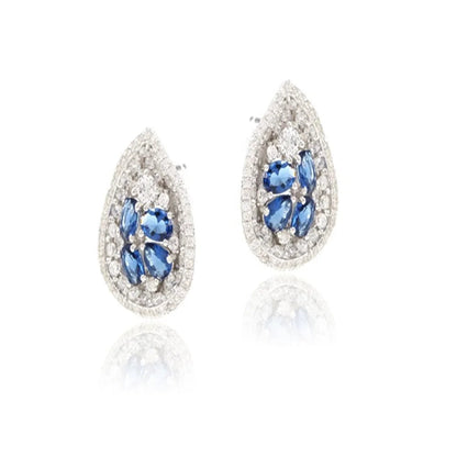 Wholesale Silver CZ & Glass Cluster Gem Teardrop Earrings Costume Jewelry Sets