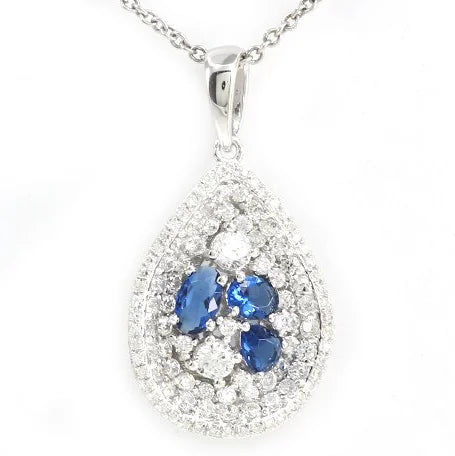 Wholesale Silver CZ & Glass Cluster Gem Teardrop Pendant Costume Jewelry Sets