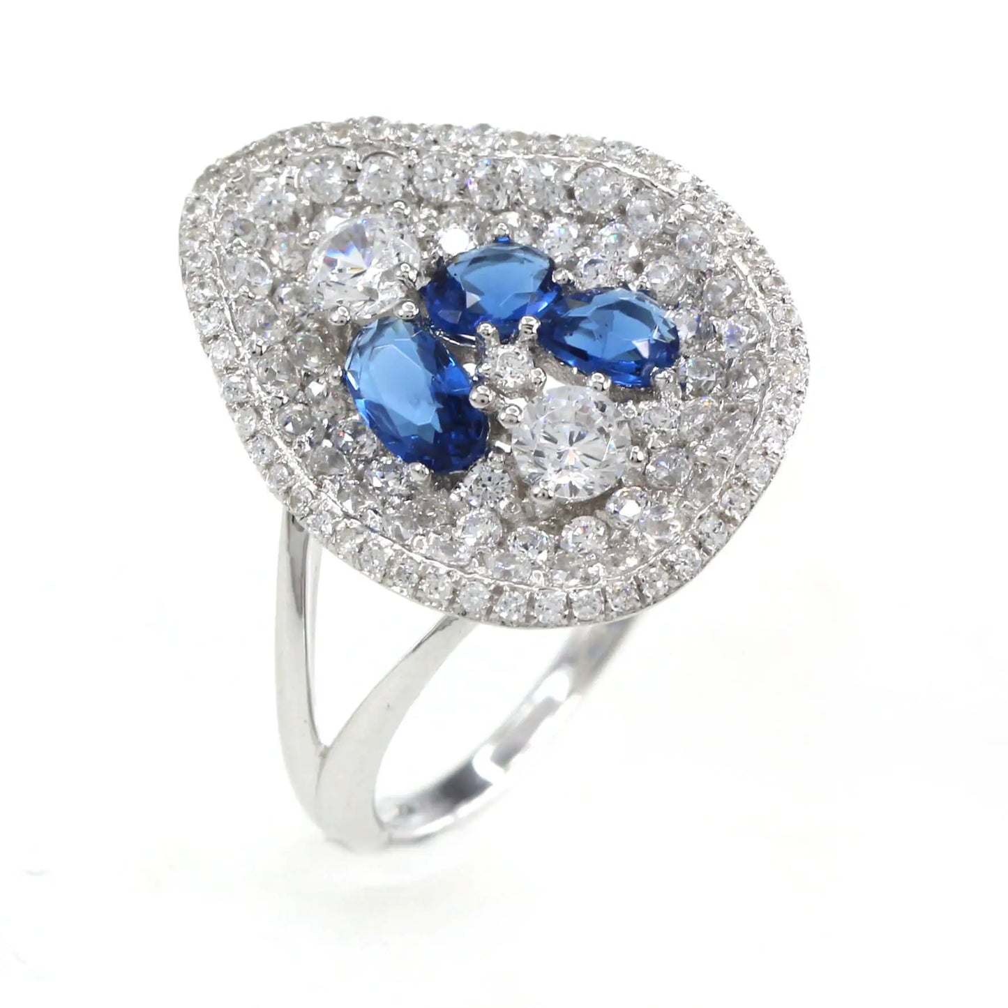 Wholesale Silver CZ & Glass Cluster Gem Teardrop Ring Costume Jewelry Sets