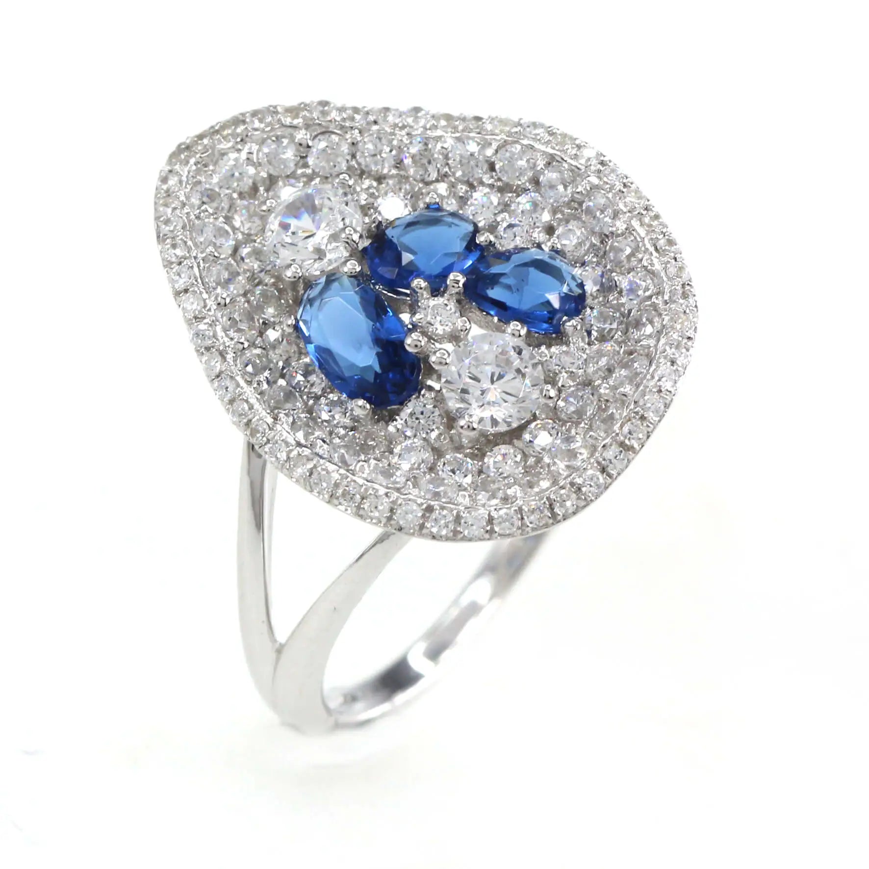 Wholesale Silver CZ & Glass Cluster Gem Teardrop Ring Costume Jewelry Sets