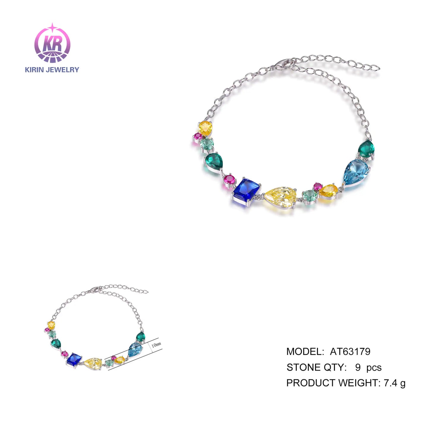 Wholesale Silver CZ & Glass & Corundum Multi Gemstone Bangle Bracelets for Women