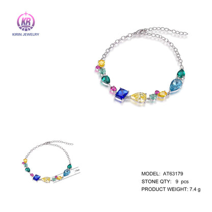 Wholesale Silver CZ & Glass & Corundum Multi Gemstone Bangle Bracelets for Women