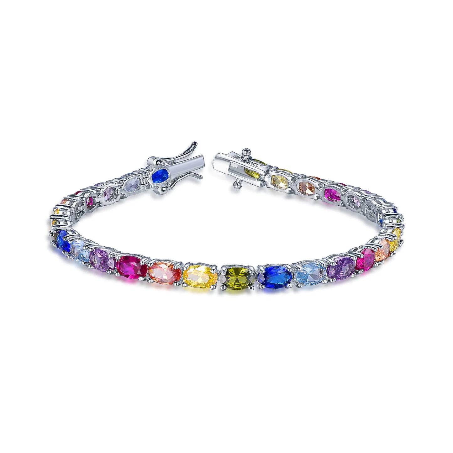 Wholesale Silver CZ & Glass & Corundum Oval Cut Colored Tennis Bracelet