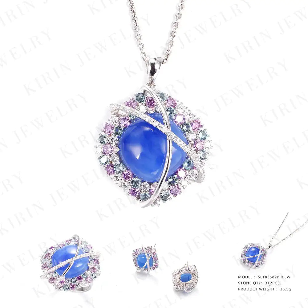 Wholesale Silver CZ & Glass & Crystal Lab Created Sapphire Jewelry Set