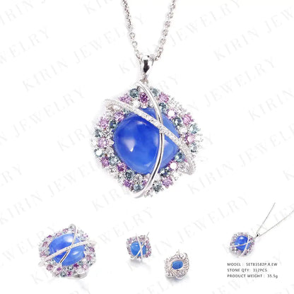 Wholesale Silver CZ & Glass & Crystal Lab Created Sapphire Jewelry Set
