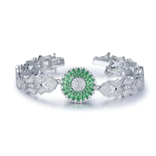 Wholesale Silver CZ & Glass Flower Lab Created Diamond Emerald Bracelet