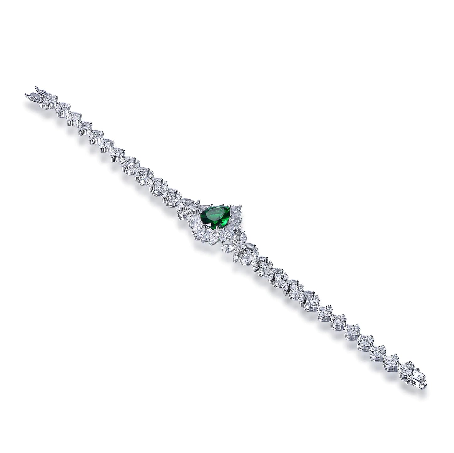 Wholesale Silver CZ & Glass Flower Simulated Diamond and Emerald Tennis Bracelet​