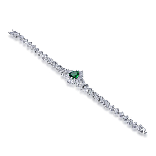 Wholesale Silver CZ & Glass Flower Simulated Diamond and Emerald Tennis Bracelet​