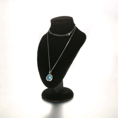 Wholesale Silver CZ & Glass Lab Created Sapphire Pendant Round Simple Bridal Jewelry Set​