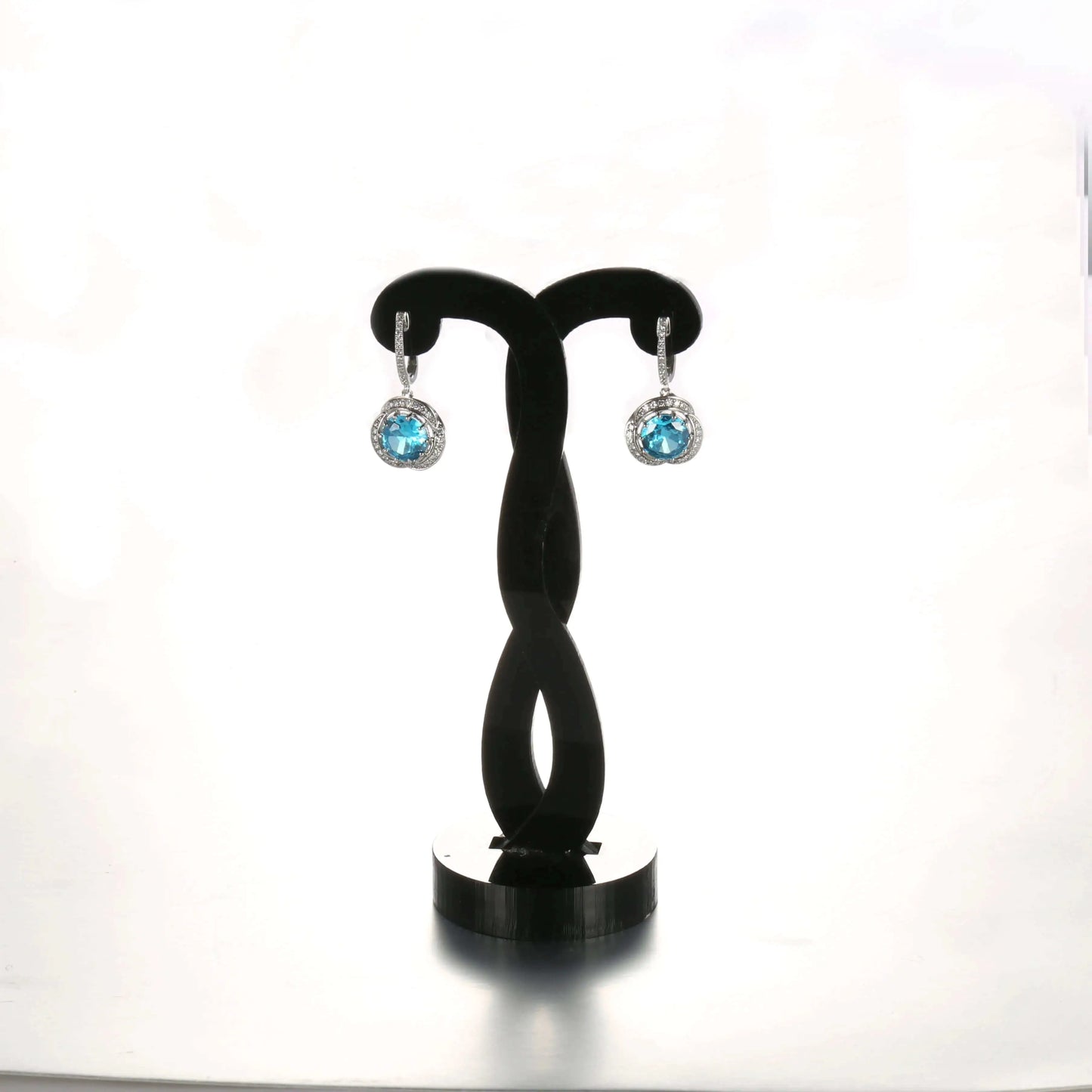 Wholesale Silver CZ & Glass Lab Created Sapphire Earring Round Simple Bridal Jewelry Set​