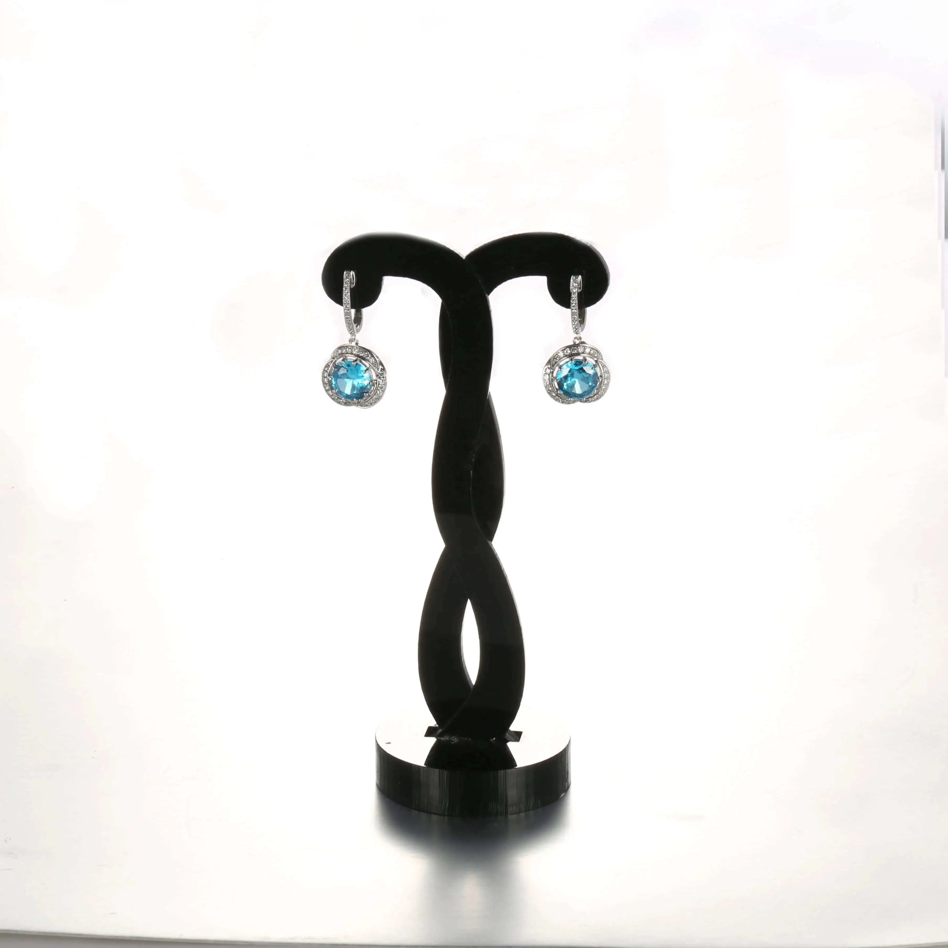 Wholesale Silver CZ & Glass Lab Created Sapphire Earring Round Simple Bridal Jewelry Set​