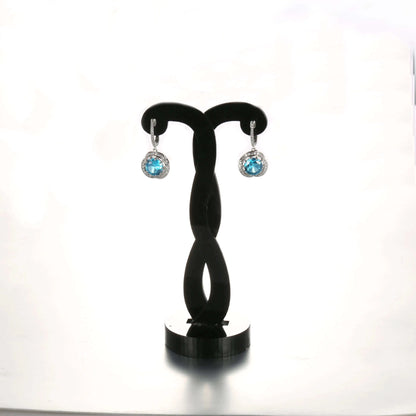 Wholesale Silver CZ & Glass Lab Created Sapphire Earring Round Simple Bridal Jewelry Set​