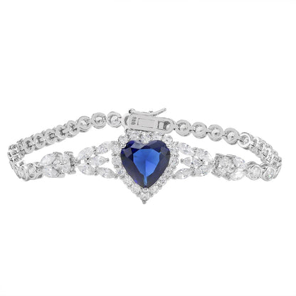 Wholesale Silver CZ & Glass Lab Created Sapphire Heart Tennis Bracelet