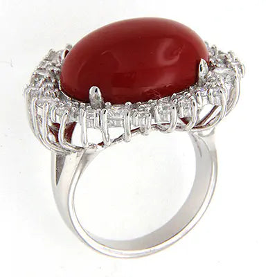 Wholesale Silver CZ & Glass & Light Coral Cocktail Ring Vintage Jewelry Sets