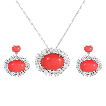 Wholesale Silver CZ & Glass & Light Coral Cocktail Vintage Jewelry Sets