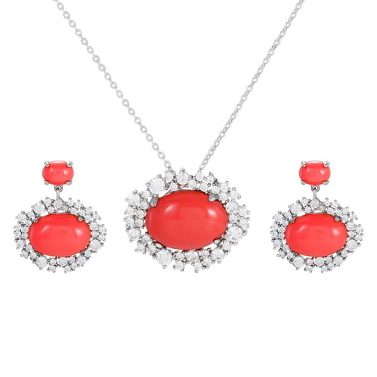 Wholesale Silver CZ & Glass & Light Coral Cocktail Vintage Jewelry Sets