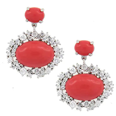 Wholesale Silver CZ & Glass & Light Coral Cocktail Vintage Jewelry Sets