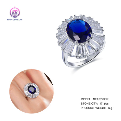 Wholesale Silver CZ & Glass Oval Cut Lab Created Sapphire Ballerina Style Ring​ for Women