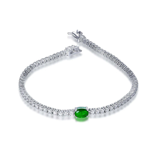 Wholesale Silver CZ & Glass Oval Lab Emerald Tennis Chain Bracelet