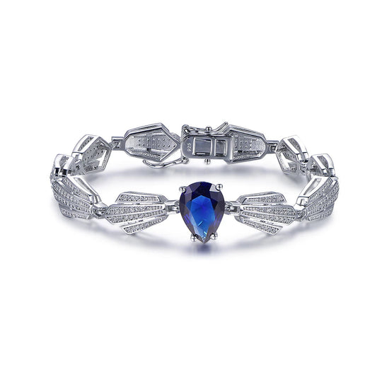Wholesale Silver CZ & Glass Pear Cut Lab Created Sapphire Personalized Chain Bracelets