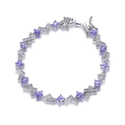 Wholesale Silver CZ & Glass Purple White Gemstone Link Bracelet