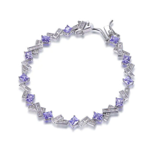 Wholesale Silver CZ & Glass Purple White Gemstone Link Bracelet