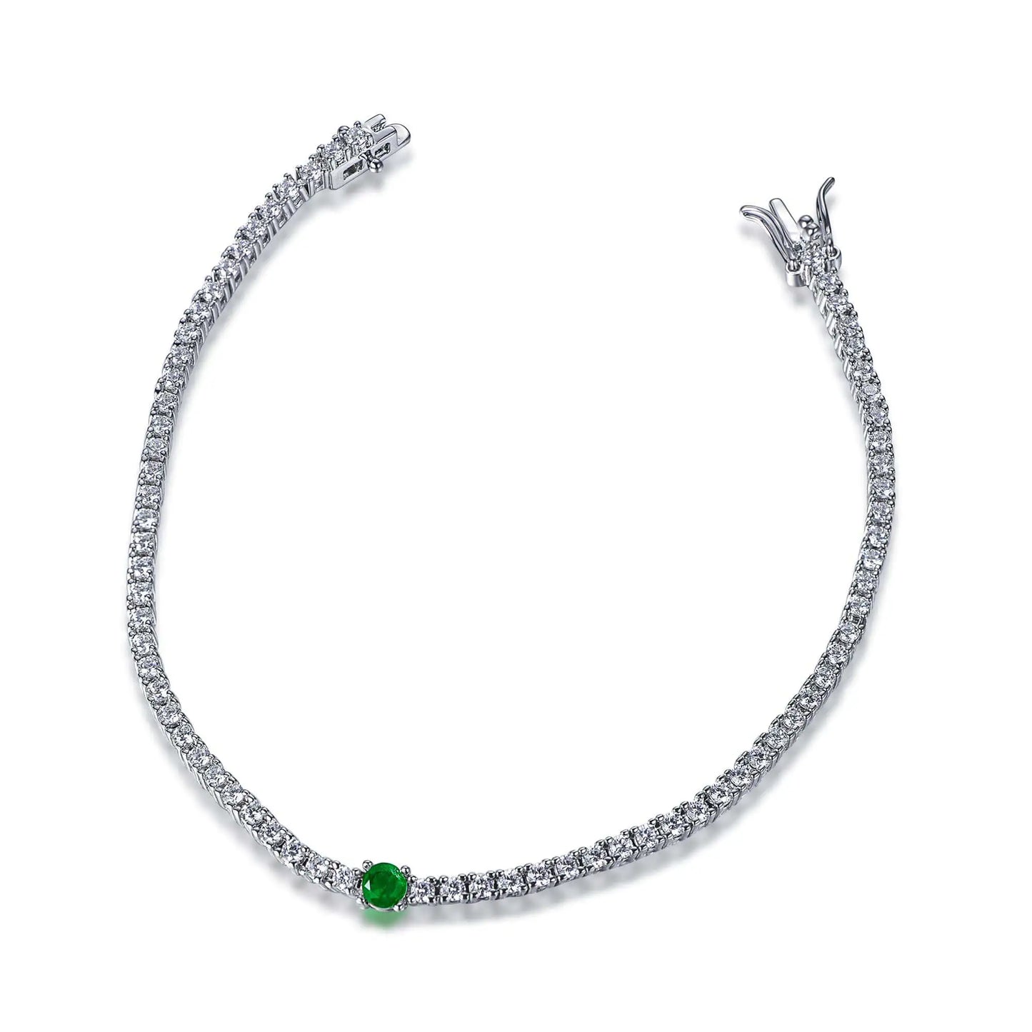 Wholesale Silver CZ & Glass Thin Lab Grown Emerald Bracelet