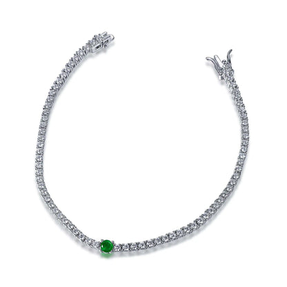 Wholesale Silver CZ & Glass Thin Lab Grown Emerald Bracelet