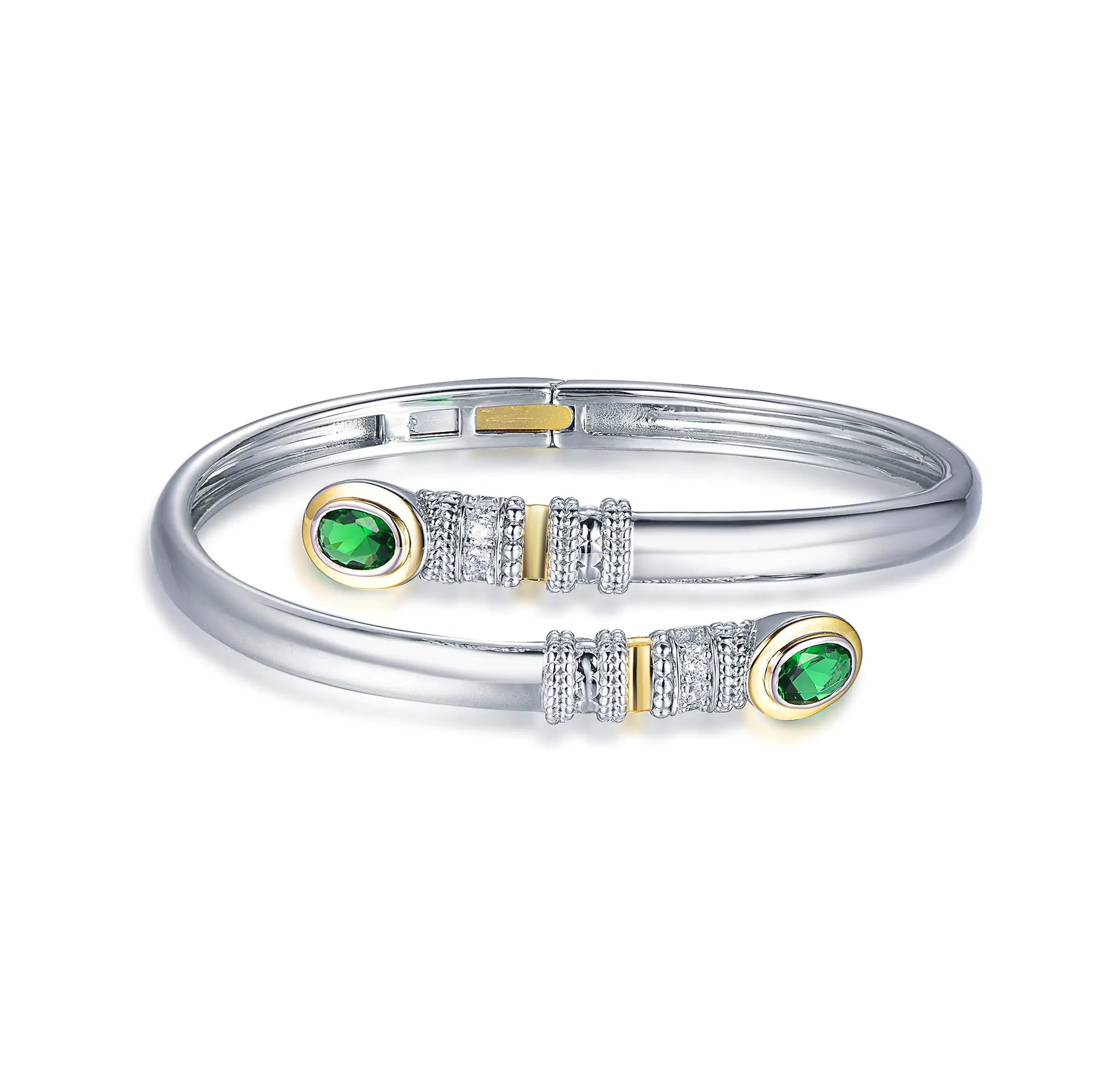 Wholesale Silver CZ & Glass Unique Design Open Vintage Bangle Bracelets