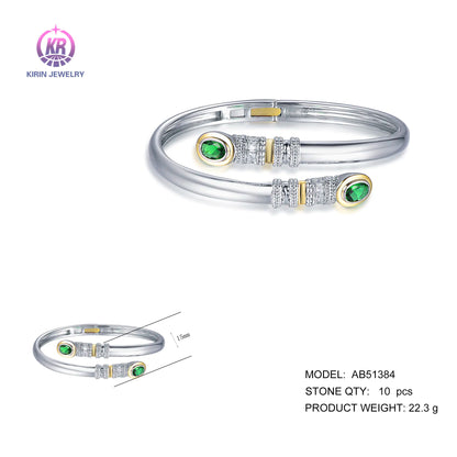 Wholesale Silver CZ & Glass Unique Design Open Vintage Bangle Bracelets for Women
