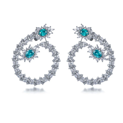 Wholesale Silver CZ & Glass Wreath Garland Ear of Wheat Big Statement Earrings