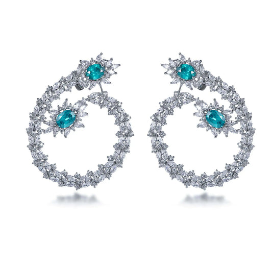 Wholesale Silver CZ & Glass Wreath Garland Ear of Wheat Big Statement Earrings