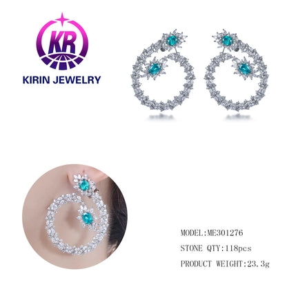 Wholesale Silver CZ & Glass Wreath Garland Ear of Wheat Big Statement Earrings for Women
