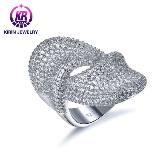 Wholesale Silver CZ Half Eternity Simulated Diamond Twisted Engagement Ring